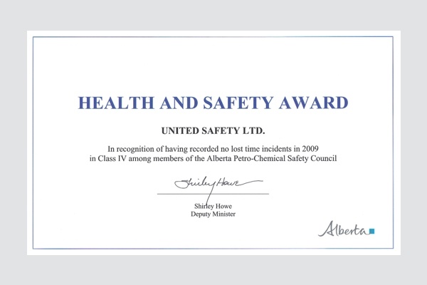 United Safety was awarded a Health and Safety Award 